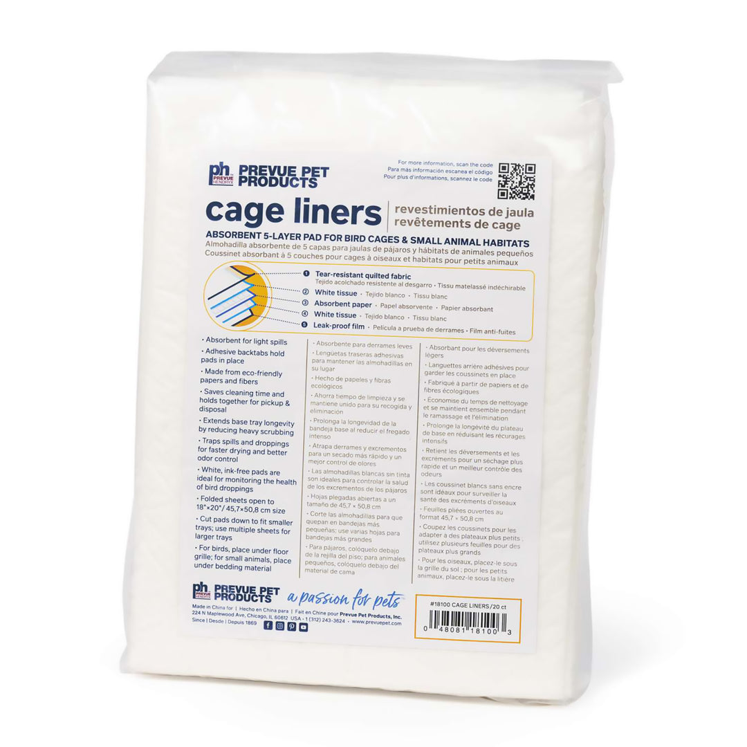 Prevue Pet Products Cage Liners 20 Pack - 5-Layer Lining Pads for Parrot Cages #18100