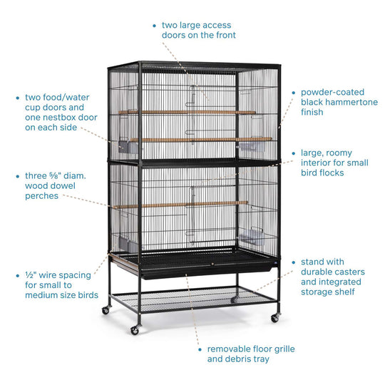 Prevue Pet Products Flight Bird Cage Black - 31” x 21 1/2” - Small Bird Enclosure #F040