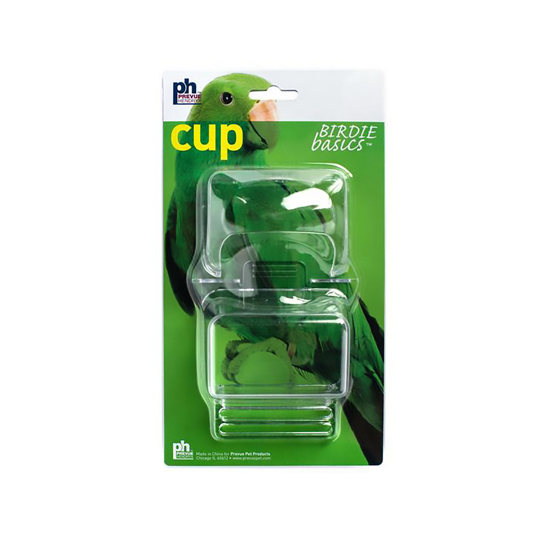 Prevue Pet Products Birdie Basics Hooded Bird Cage Cup w/Bird Perch Replacement Cup - Clear Covered Bird Food Dish #1219