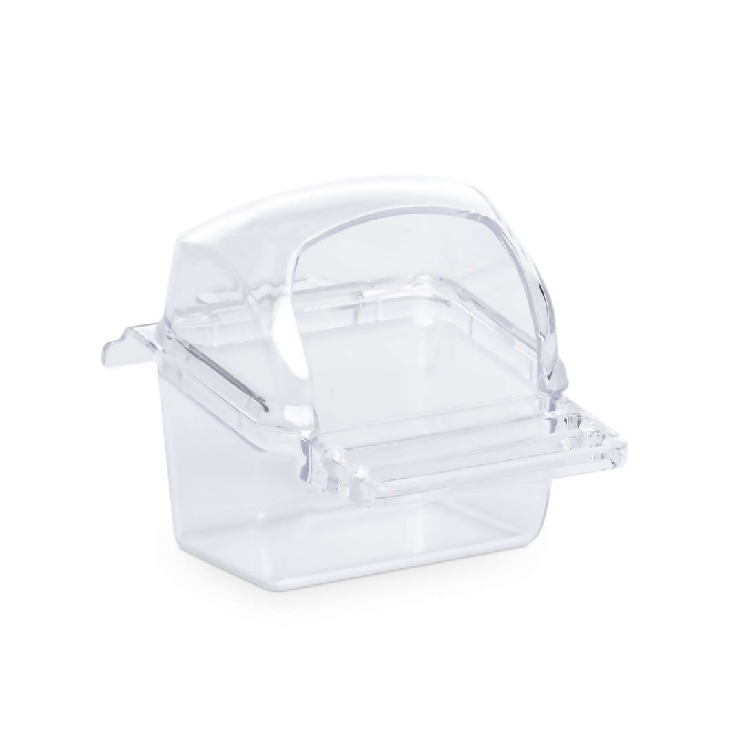 Prevue Pet Products Birdie Basics Hooded Bird Cage Cup w/Bird Perch Replacement Cup - Clear Covered Bird Food Dish #1219