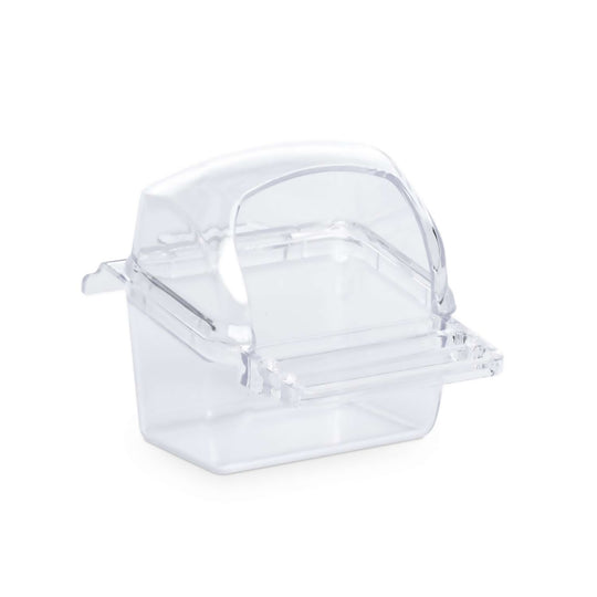 Prevue Pet Products Birdie Basics Hooded Bird Cage Cup w/Bird Perch Replacement Cup - Clear Covered Bird Food Dish #1219