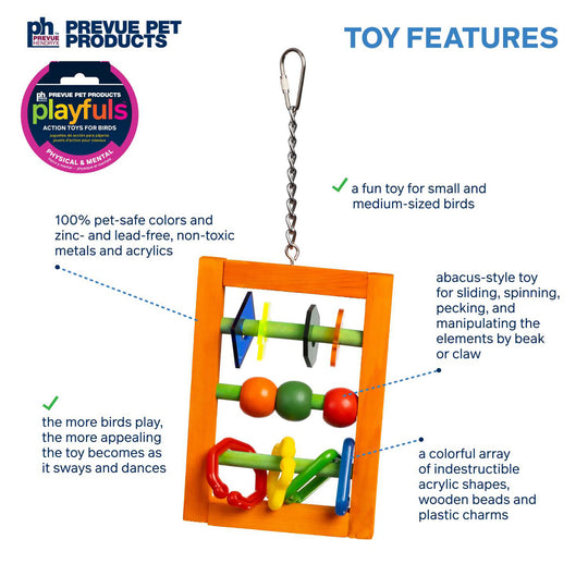 Prevue Pet Products Bodacious Bites Playfuls Abacus - Interactive Chew & Foot Bird Toy #60954