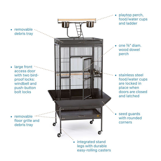 Prevue Pet Products Playtop Bird Home Black - 24” x 22” - Parrot Enclosure #3152BLK