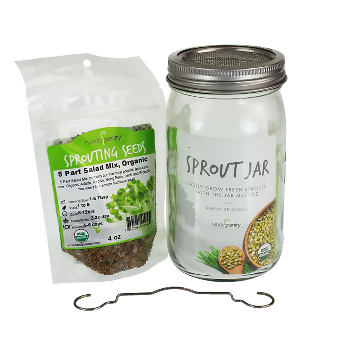 Handy Pantry Sprouting Jar Kit Quart Jar with Stainless Steel Lid Organic