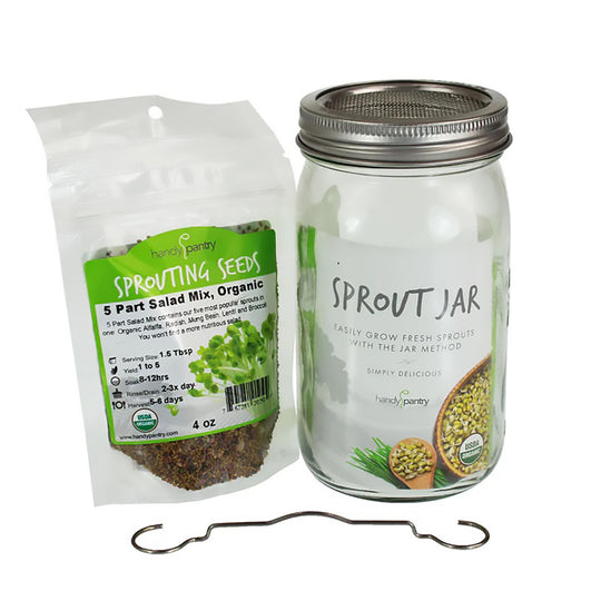 Handy Pantry Sprouting Jar Kit Quart Jar with Stainless Steel Lid Organic