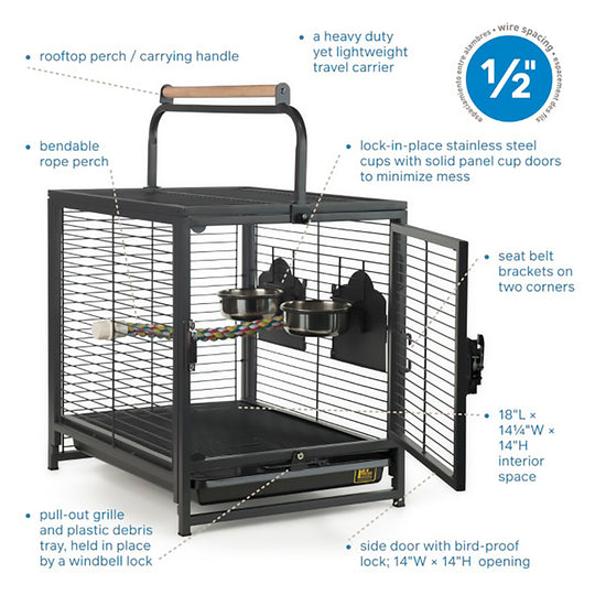 Prevue Pet Products Travel Carrier - Bird Carrier Cage with Perch & Cups #1307