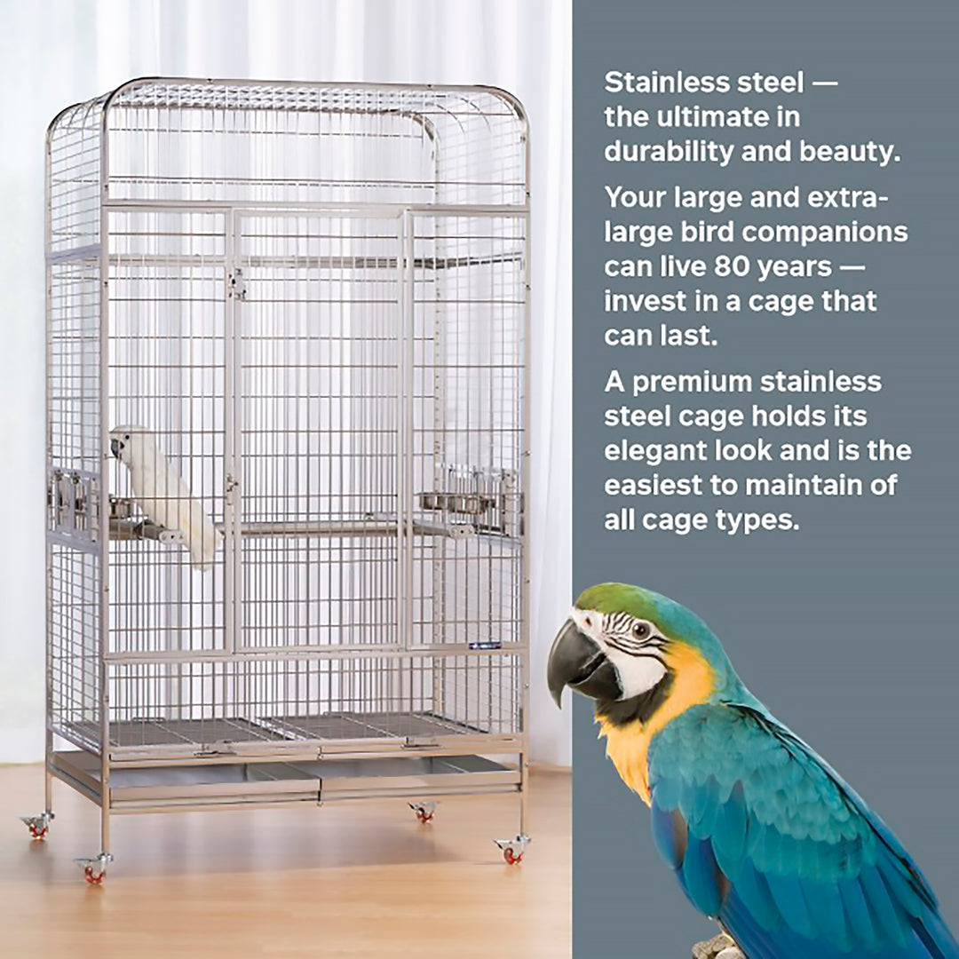Prevue Pet Products Imperial Extra Large Stainless Bird Cage - 41 1/4” x 27 7/8” - Bird Enclosure #3457