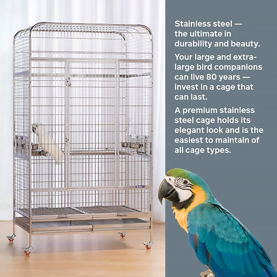Prevue Pet Products Imperial Extra Large Stainless Bird Cage - 41 1/4” x 27 7/8” - Bird Enclosure #3457