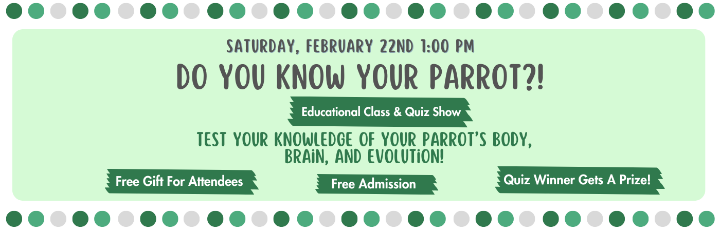 Free Educational Class: Do You Know Your Parrot?! Test Your Knowledge Of Your Parrot's Body, Brain, And Evolution! Winner Gets A Prize!